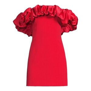 Likely Womens Ina Ruffle Off-The-Shoulder Mini Dress Size 6 Scarlette Red